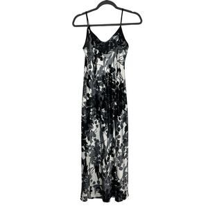 Natori Small Satin Slip Dress Robe Matching Set Black Floral Lingerie